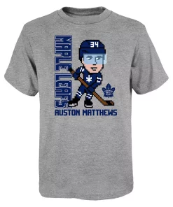 Youth Auston Matthews Heather Gray Toronto Maple Leafs Pixel Player 2.0 T-Shirt