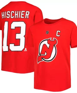 Alternative view of Youth Nico Hischier Red New Jersey Devils Captain Name & Number T-Shirt
