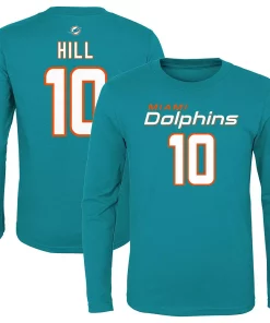 Youth Tyreek Hill Aqua Miami Dolphins Mainliner Player Name & Number Long Sleeve T-Shirt