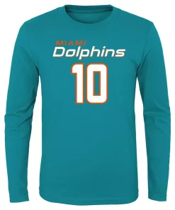 Youth Tyreek Hill Aqua Miami Dolphins Mainliner Player Name & Number Long Sleeve T-Shirt -MLB Shop 6136388 ALT2