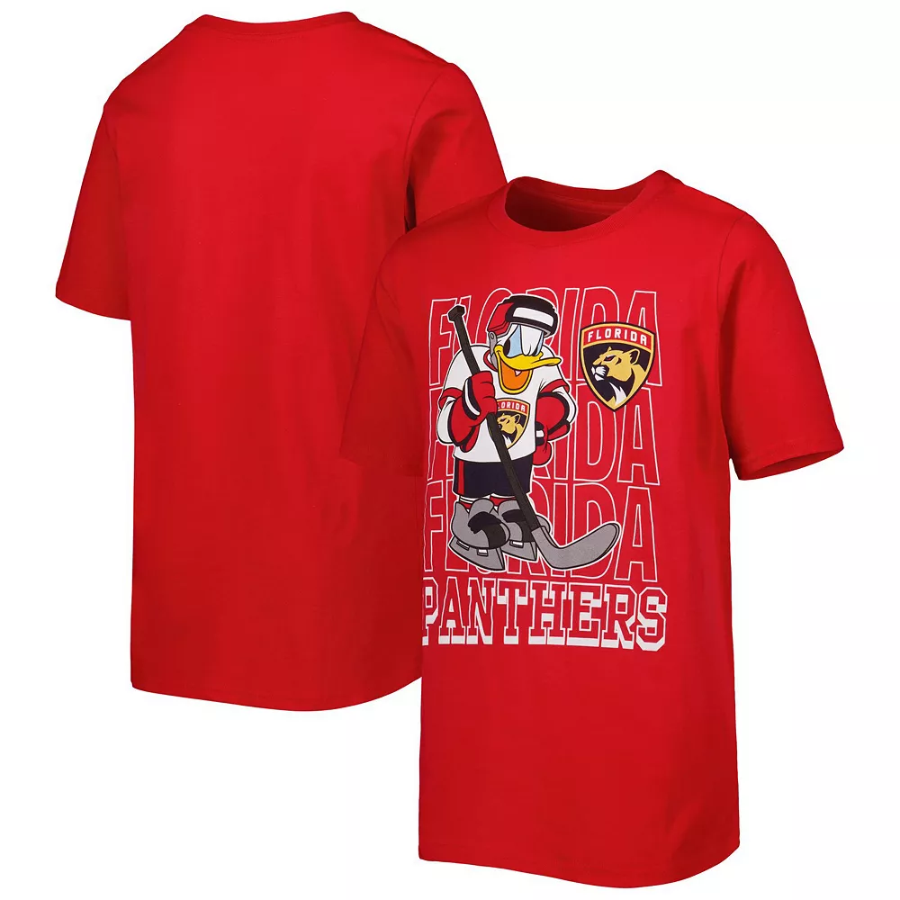 Youth Red Florida Panthers Disney Donald Duck Three-Peat T-Shirt 1 Youth Red Florida Panthers Disney Donald Duck Three-Peat T-Shirt