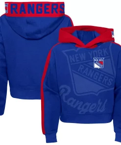 Girls Youth Blue New York Rangers Record Setter Pullover Hoodie -MLB Shop 6155638 ALT