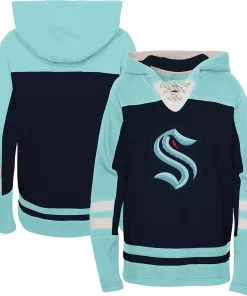 Alternative view of Youth Deep Sea Blue Seattle Kraken Ageless Revisited Home Lace-Up Pullover Hoodie