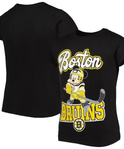 Girls Youth Black Boston Bruins Mickey Mouse Go Team Go T-Shirt -MLB Shop 6210495 ALT