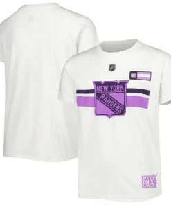 Youth White New York Rangers 2022 NHL Hockey Fights Cancer T-Shirt