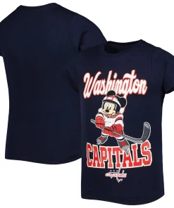 Girls Youth Navy Washington Capitals Mickey Mouse Go Team Go T-Shirt