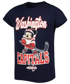 Girls Youth Navy Washington Capitals Mickey Mouse Go Team Go T-Shirt -MLB Shop 6211372 ALT2
