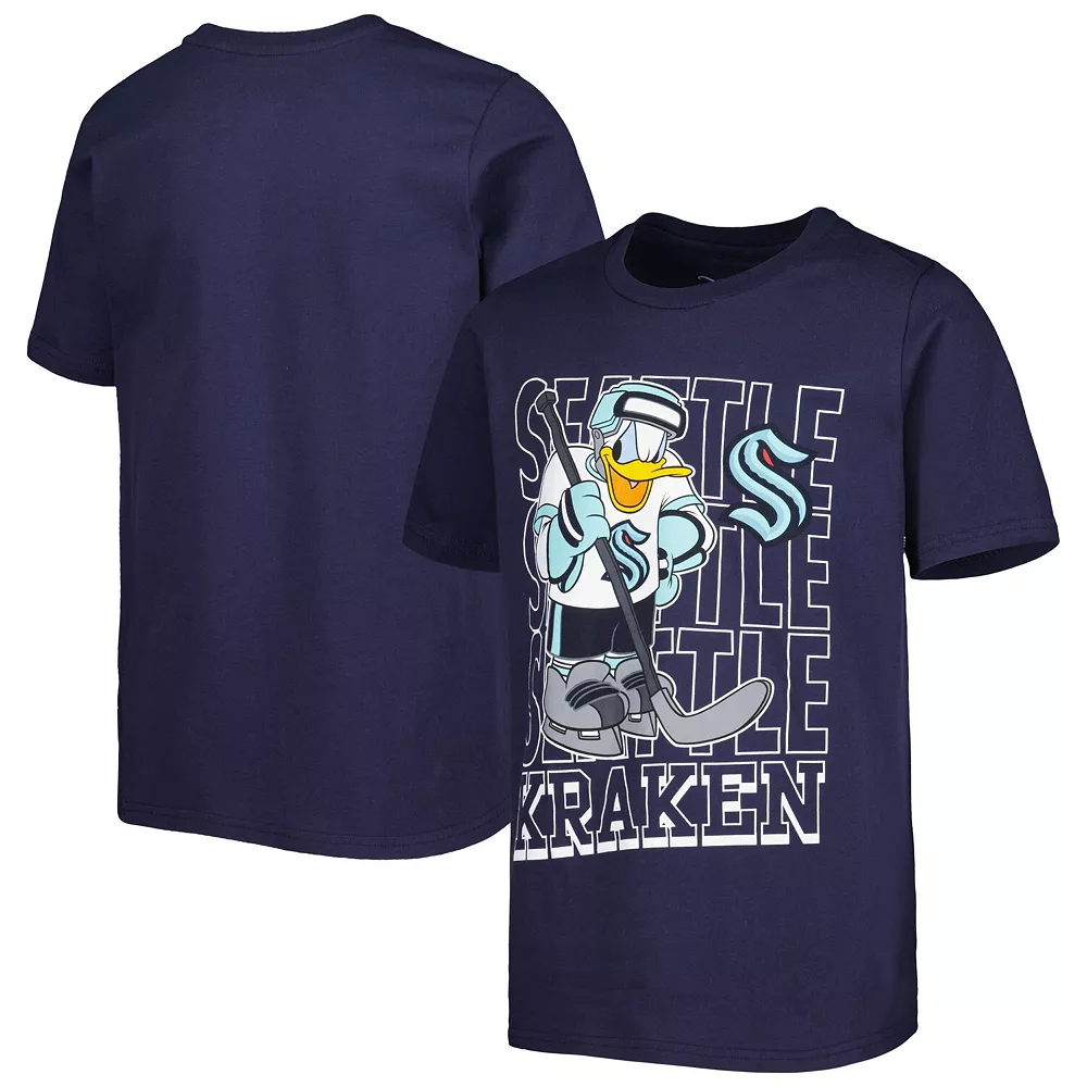 Youth Deep Sea Blue Seattle Kraken Disney Donald Duck Three-Peat T-Shirt 2 Youth Deep Sea Blue Seattle Kraken Disney Donald Duck Three-Peat T-Shirt - Image 2